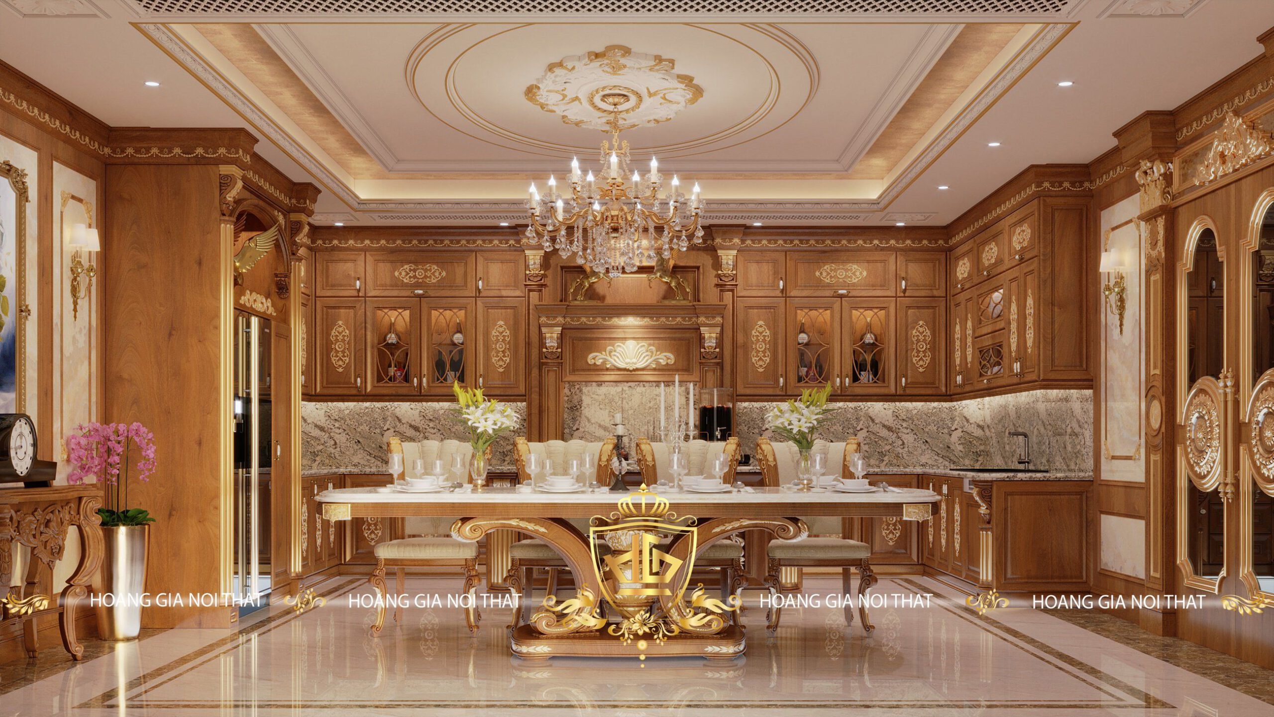 Nội thất tân cổ điển gỗ óc chó