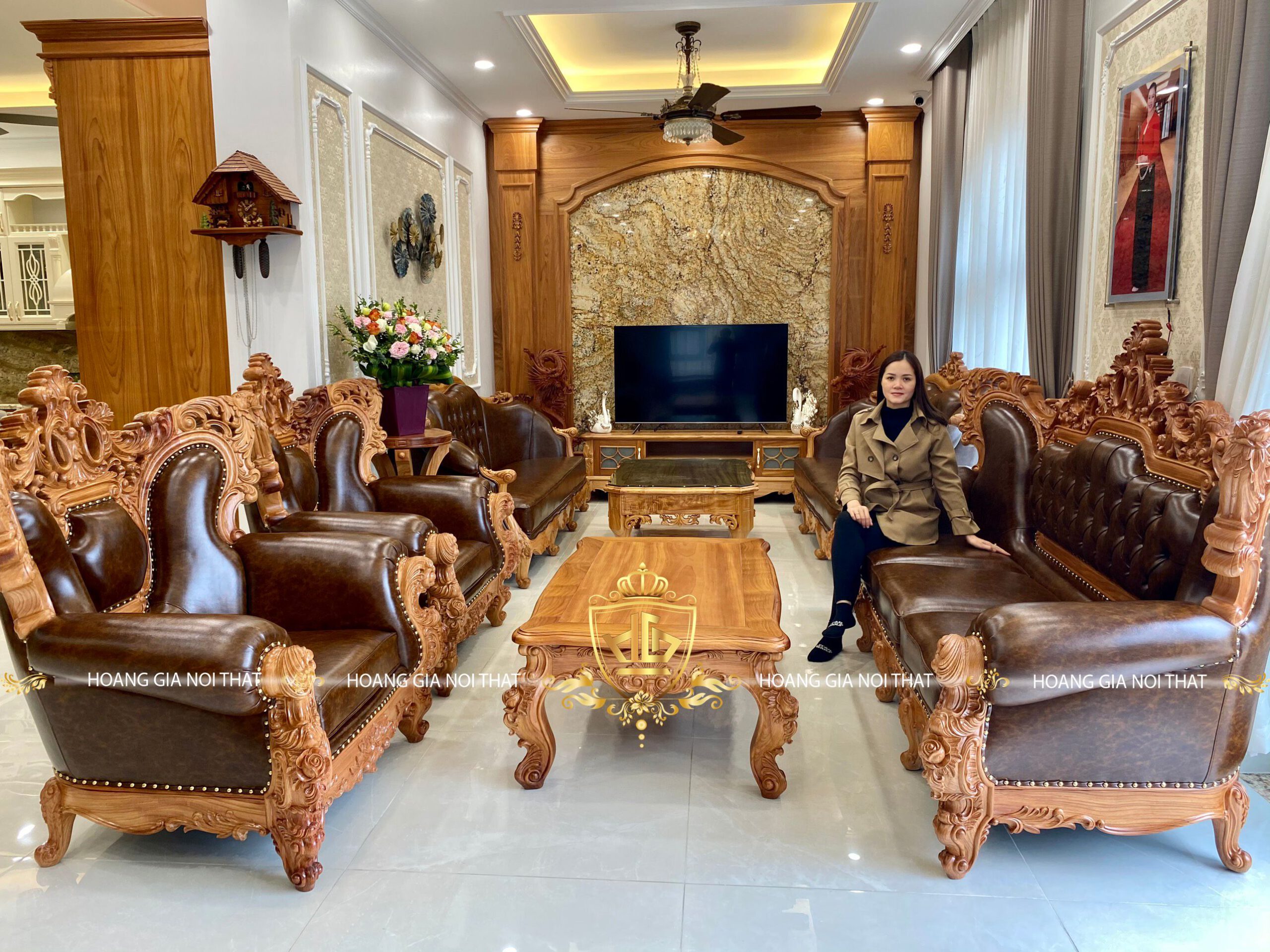 nội thất phòng ngủ tân cổ điển gỗ óc chó