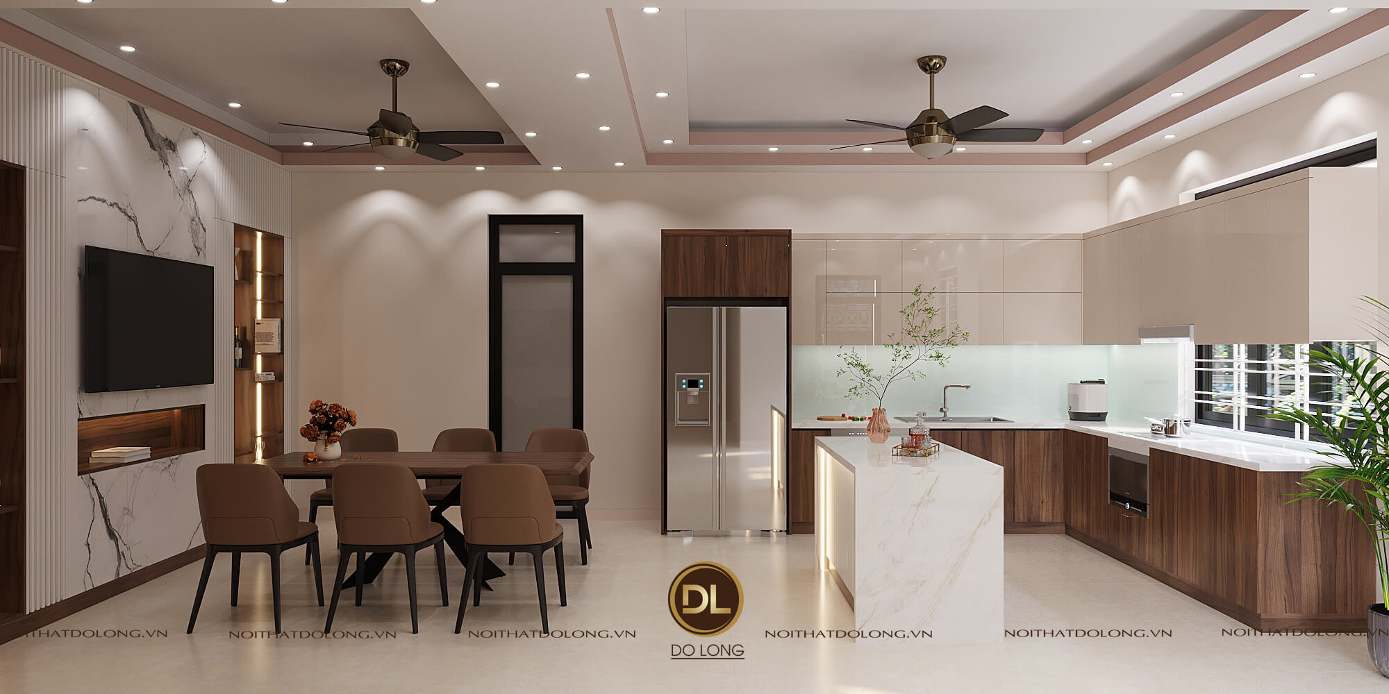 nội thất phòng bếp gỗ óc chó