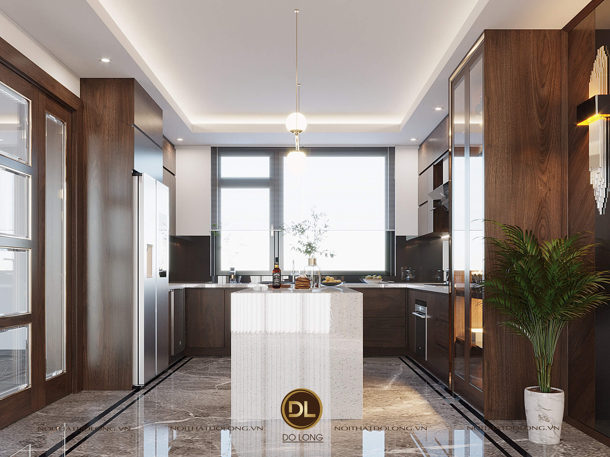 nội thất phòng bếp gỗ óc chó