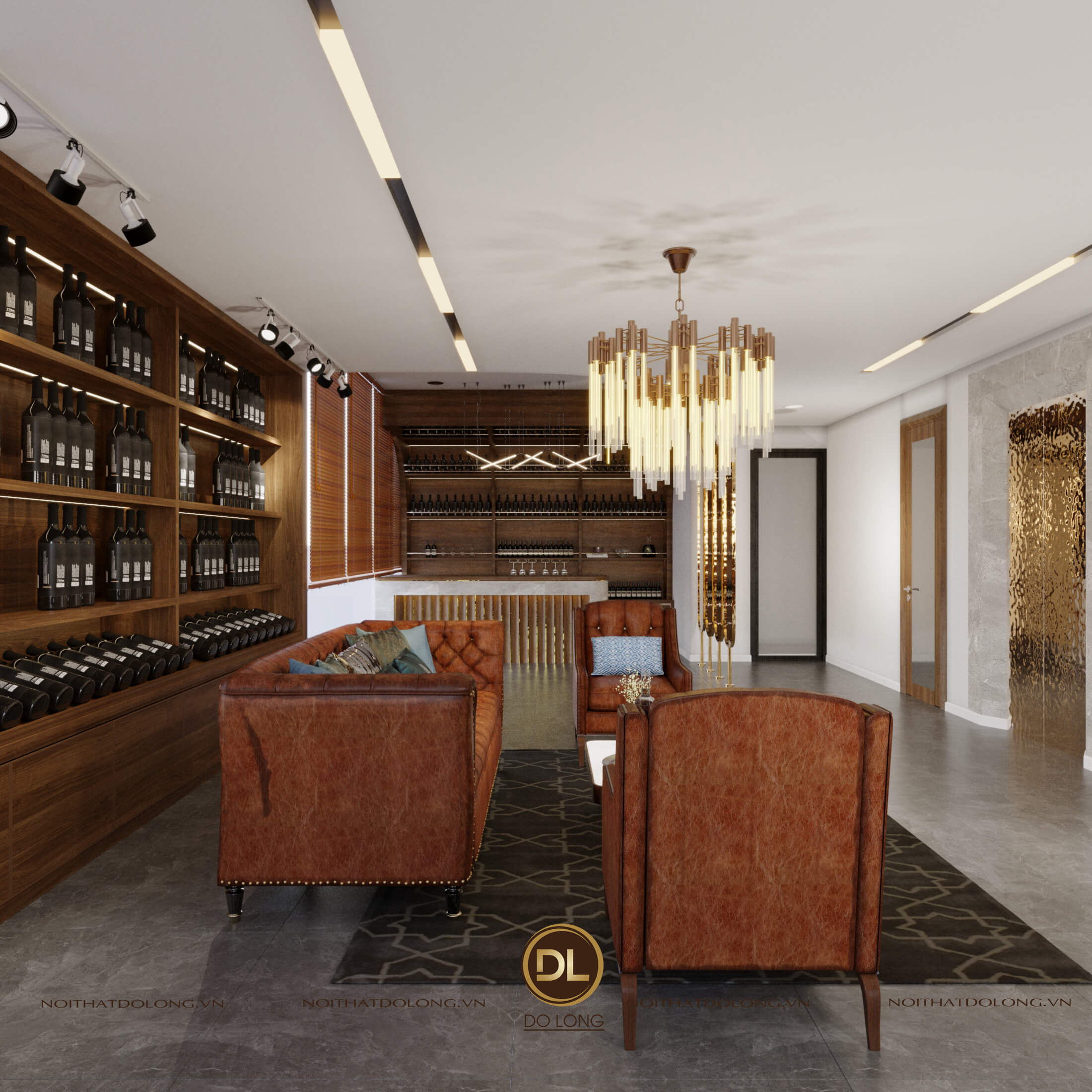 Nội thất phòng khách gỗ óc chó