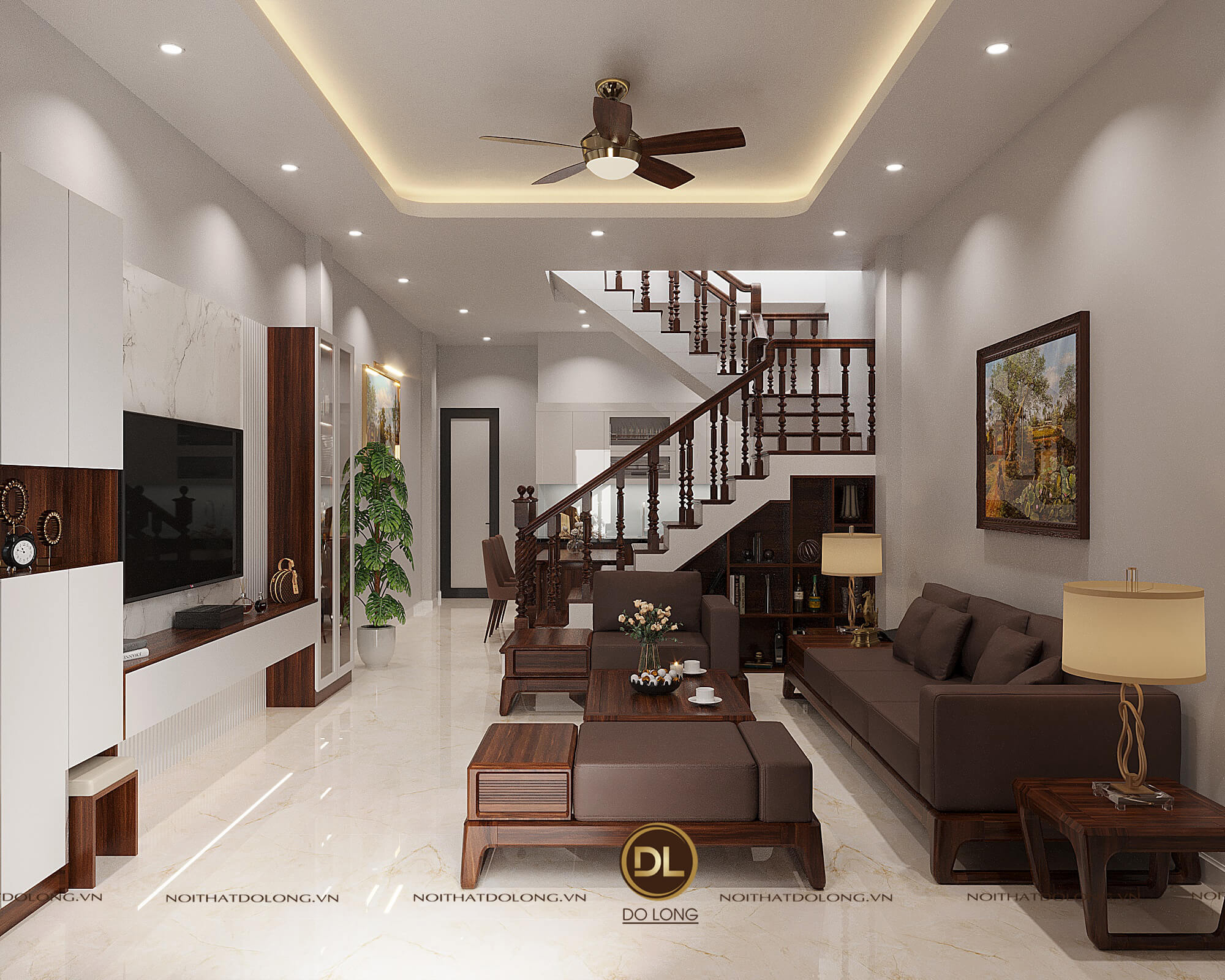 Nội thất phòng khách gỗ óc chó